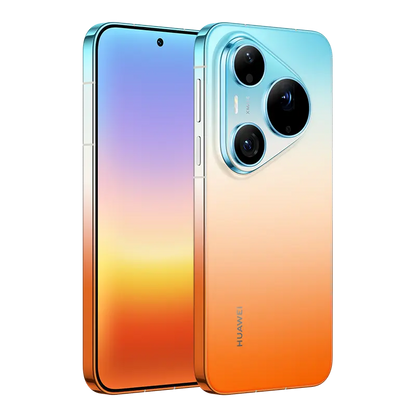 HUAWEI Pura 90s Pro Max 5G+ Orange Ocean front and rear angled view with gradient finish.
