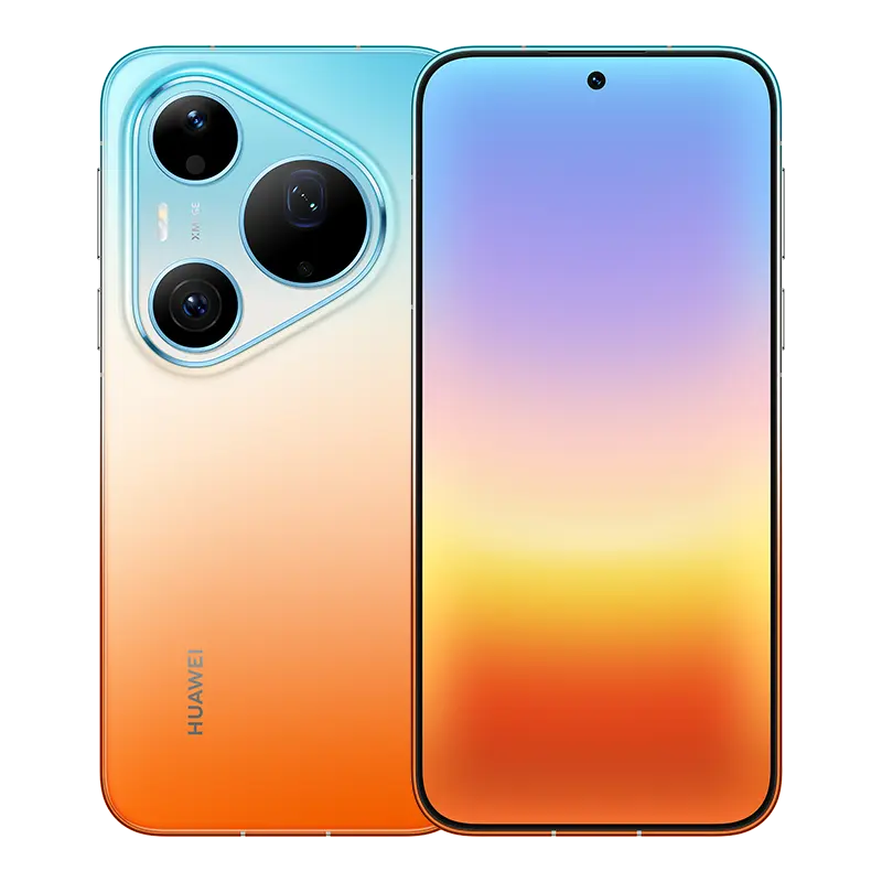 HUAWEI Pura 90s Pro Max 5G+ Orange Ocean front display with rear premium gradient finish.
