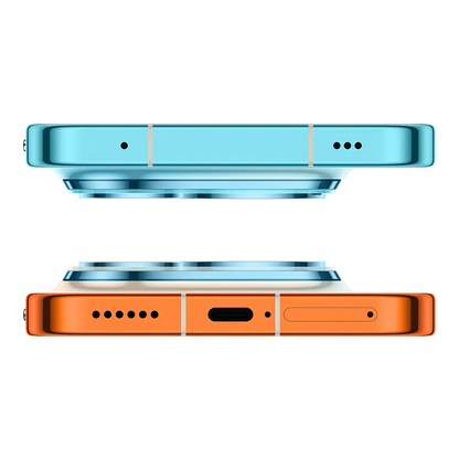 HUAWEI Pura 90s Pro Max 5G+ Orange Ocean top and bottom hardware view with USB Type-C port.
