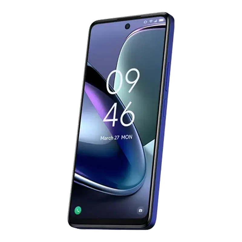 TCL 50 5G Dark Blue smartphone angled front view showing the display and slim profile