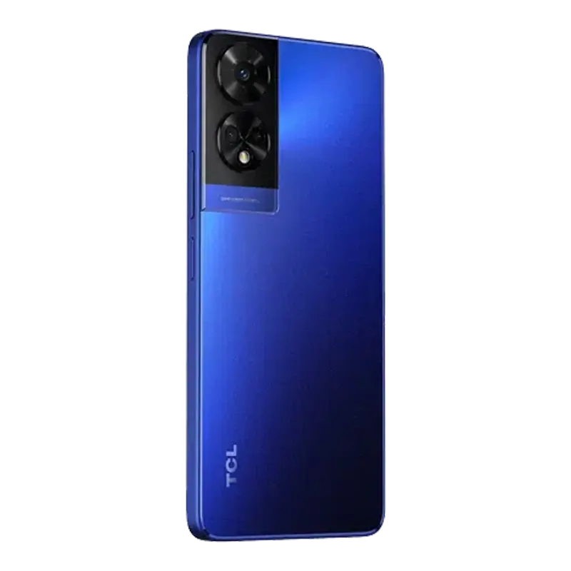 TCL 50 5G Dark Blue back angled view highlighting the rear camera and premium design