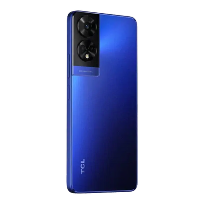 TCL 50 5G Dark Blue back angled view highlighting the rear camera and premium design